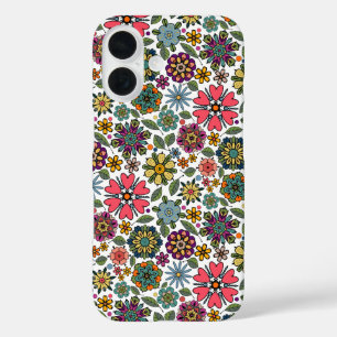 Modern Retro Floral Drawing Seamless Pattern Art iPhone 16 Case