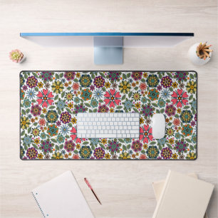 Modern Retro Floral Drawing Seamless Pattern Art Desk Mat