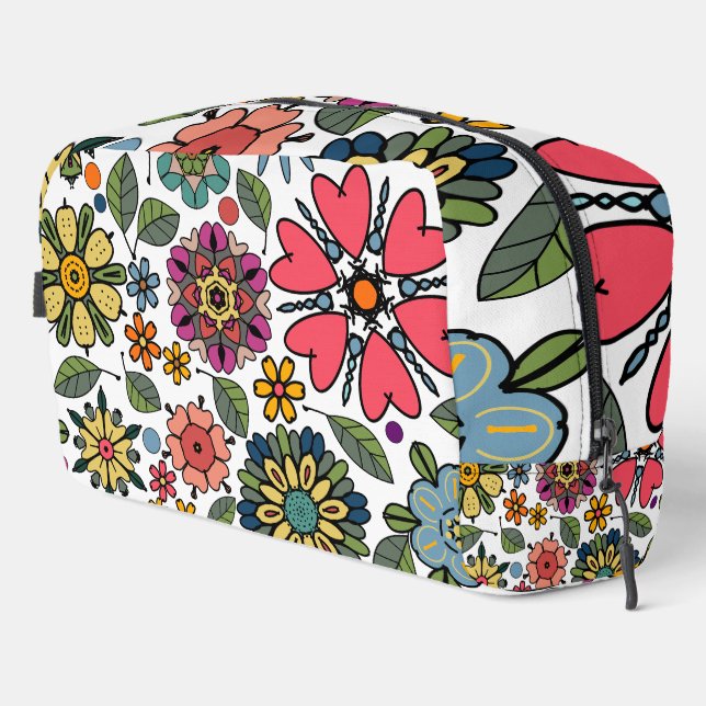 Modern Retro Floral Drawing Seamless Pattern Art Dopp Kit (Right Corner)