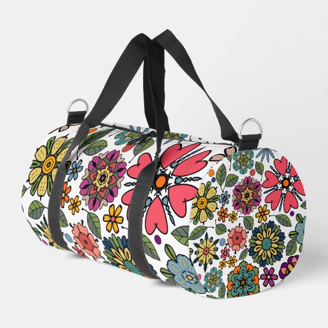 Modern Retro Floral Drawing Seamless Pattern Art  Duffle Bag (Left Corner)