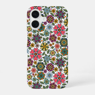 Modern Retro Floral Drawing Seamless Pattern Art iPhone 16 Case