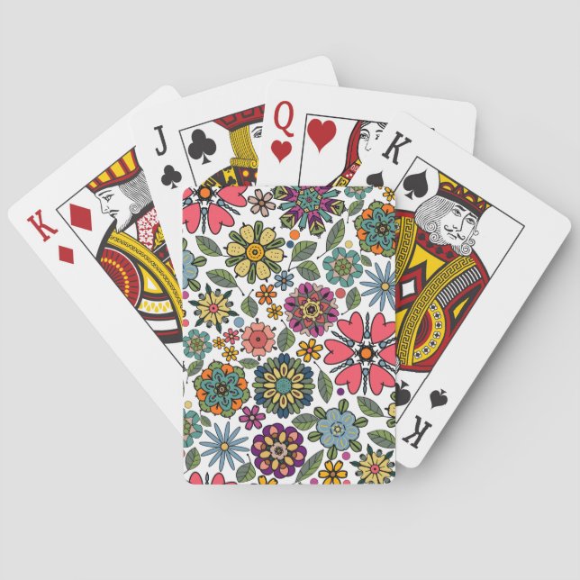 Modern Retro Floral Drawing Seamless Pattern Art Playing Cards (Back)