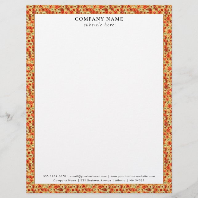 Modern Retro Floral Pattern Company Name Details Letterhead (Front)