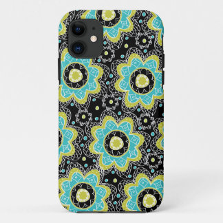 Modern Retro Flower Teal & LIme iPhone 11 Case