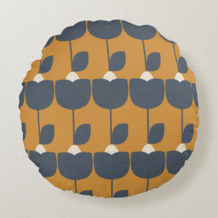 Modern Retro Flowers: Scandinavian Geometric. Round Pillow