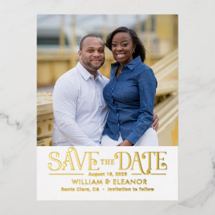 Modern Retro FOIL Save The Date Postcard