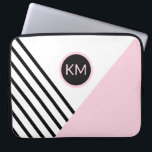 Modern Retro Geometric Pop Art and Monogram Laptop Sleeve<br><div class="desc">A contemporary pop art geometric pattern with a retro feel, this fashion forward laptop sleeve has angled black stripes and pink colour block with a prominent matching round frame surrounding your monogram. Personalize the text template with your monogram. Other matching office products and tech gear accessories are available in this...</div>
