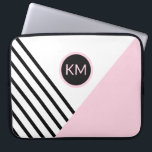 Modern Retro Geometric Pop Art and Monogram Laptop Sleeve<br><div class="desc">A contemporary pop art geometric pattern with a retro feel, this fashion forward laptop sleeve has angled black stripes and pink colour block with a prominent matching round frame surrounding your monogram. Personalize the text template with your monogram. Other matching office products and tech gear accessories are available in this...</div>