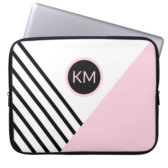 Modern Retro Geometric Pop Art and Monogram Laptop Sleeve (Front)