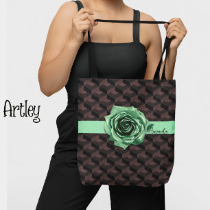 Modern Retro Geometric Rose Choker Custom Name Tote Bag