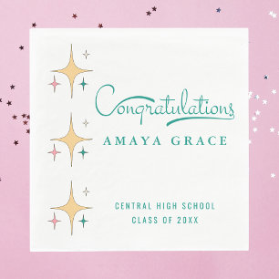 Modern Retro Girly Congratulations Graduate Napkin