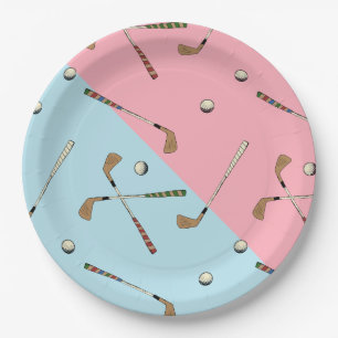Modern Retro Golf Golfer Pink Blue Pattern    Paper Plate