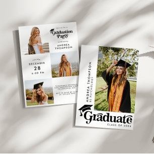 Modern Retro Graduation Cap Photo Collage Invitation
