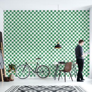 Modern Retro green and white chequered pattern Wallpaper