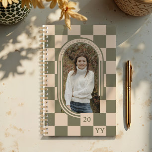 Modern Retro Green Chequered Pattern Arch Photo Planner