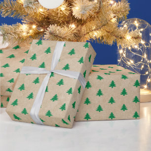 Modern Retro Green Christmas Trees Pattern  Wrapping Paper