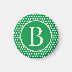 Modern Retro Green Polka Dots initial letter Magnet