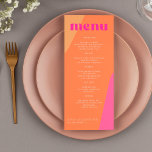 Modern retro groovy abstract template wedding menu<br><div class="desc">Abstract shapes retro vintage 70s style unique wedding menu card with bold typography in a vibrant trendy modern hot pink magenta and orange chic colour palette.         Please note that all the colours are changeable.              Suitable for casual stylish contemporary weddings.</div>