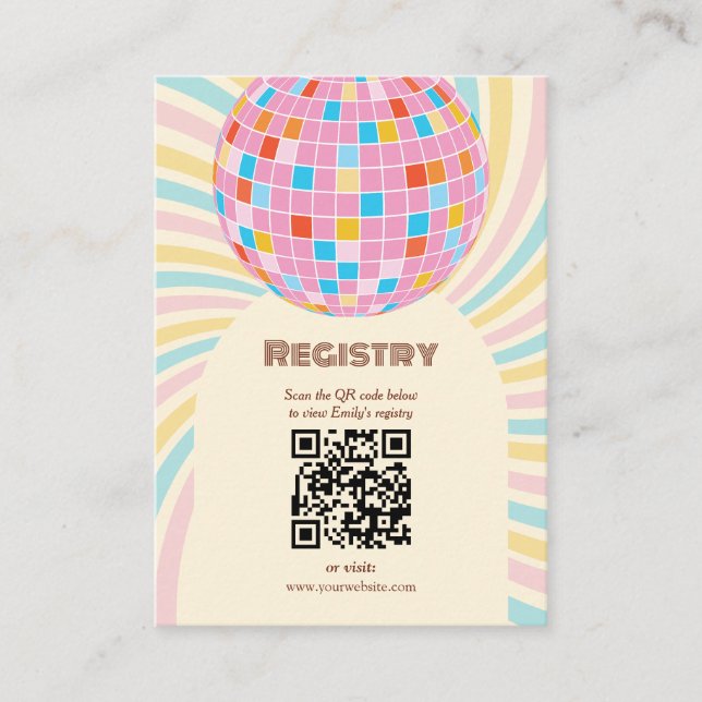 Modern Retro Groovy Disco Bridal Shower Registry Enclosure Card (Front)