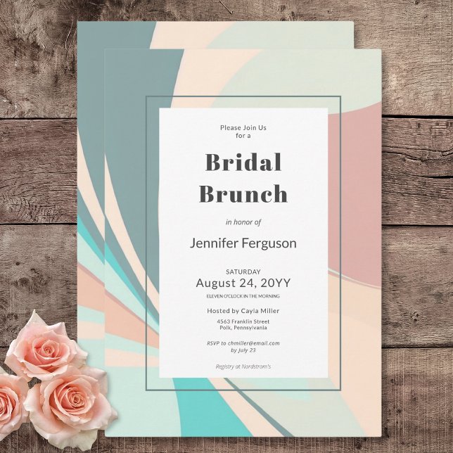 Modern Retro Groovy Peach Teal Aqua Bridal Brunch Invitation (Modern Retro Groovy Peach Teal Aqua Bridal Brunch Invitation)