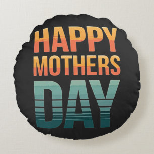 Modern Retro Happy Mothers Day Round Pillow