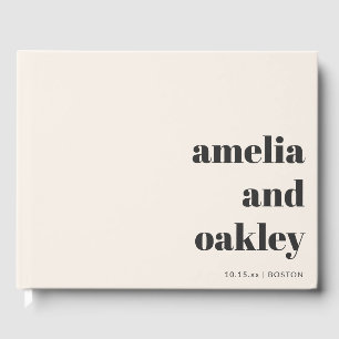 Modern Retro Ivory Wedding Keepsake Couple Names Guest Book