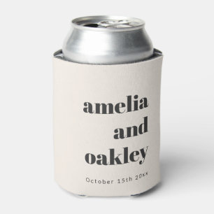 Modern Retro Ivory Wedding Names Personalized Can Cooler