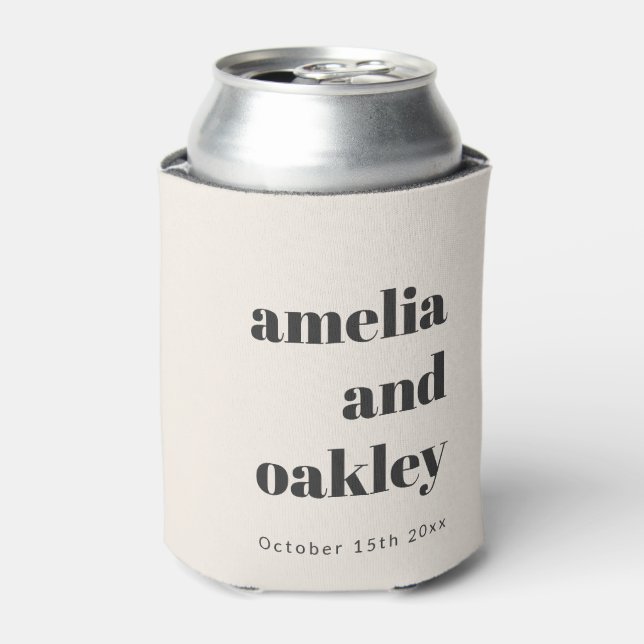 Modern Retro Ivory Wedding Names Personalized Can Cooler (Can Front)