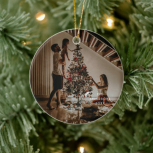 Modern Retro Joy Photo Bold Script Typography Ceramic Ornament