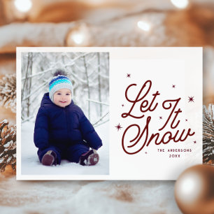 Modern Retro Let It Snow Photo Christmas Script  Holiday Card