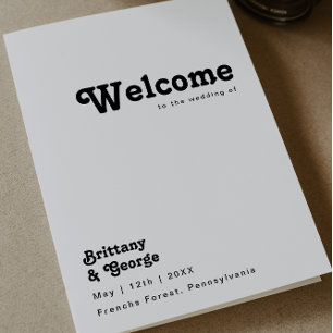 Modern Retro Lettering Folded Wedding Program