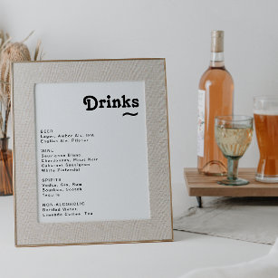 Modern Retro Lettering Wedding Drinks Menu Sign