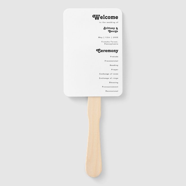 Modern Retro Lettering Wedding Program Hand Fan (Front)