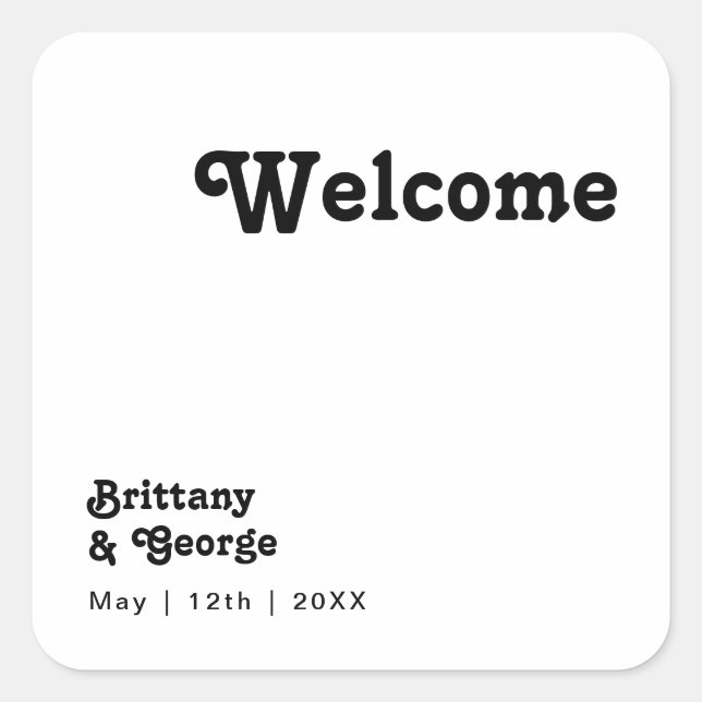 Modern Retro Lettering Wedding Welcome Square Sticker (Front)