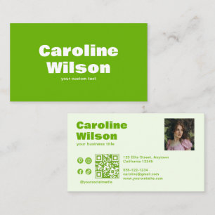 Modern Retro Lime Green Professional Photo QR Code Business Card
