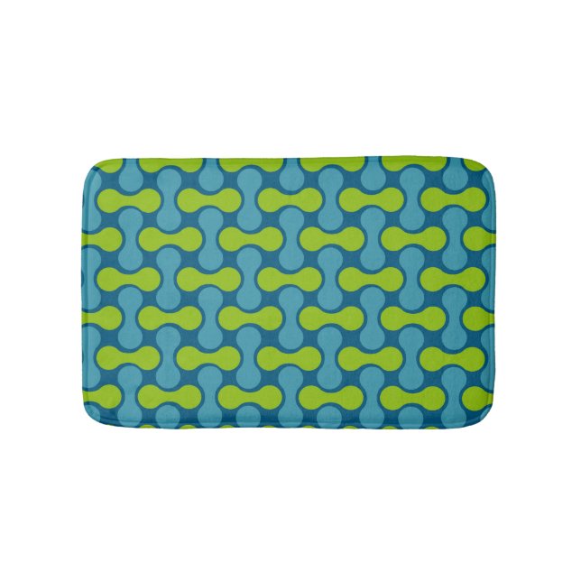 Modern Retro Link Pattern in Blue and Green  Bath Mat (Front)