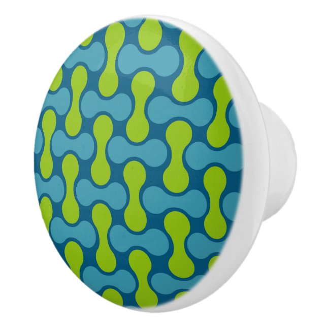 Modern Retro Link Pattern in Blue and Green  Ceramic Knob (Right)