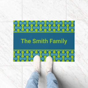Modern Retro Link Pattern in Blue and Green Doormat