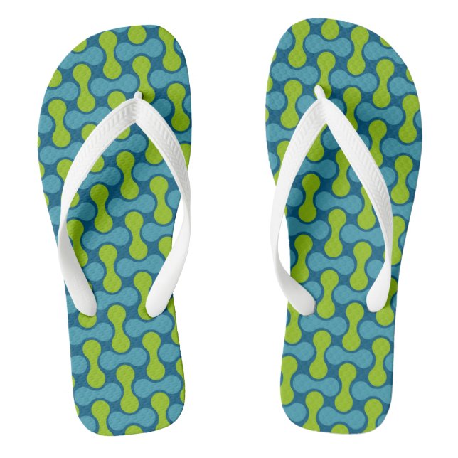 Modern Retro Link Pattern in Blue and Green  Flip Flops (Footbed)