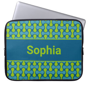 Modern Retro Link Pattern in Blue and Green Laptop Sleeve