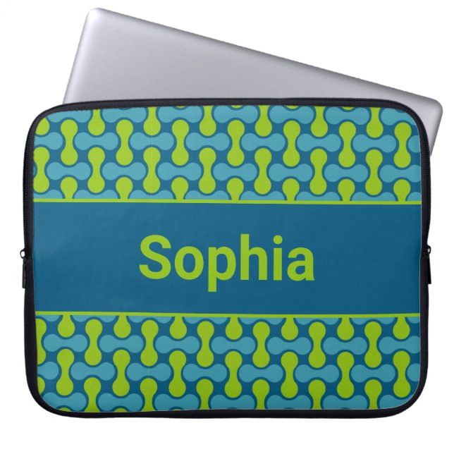 Modern Retro Link Pattern in Blue and Green Laptop Sleeve (Front)