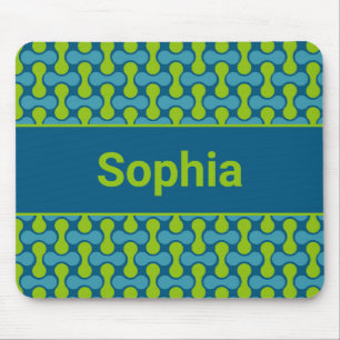 Modern Retro Link Pattern in Blue and Green Mouse Pad