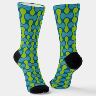 Modern Retro Link Pattern in Blue and Green Socks