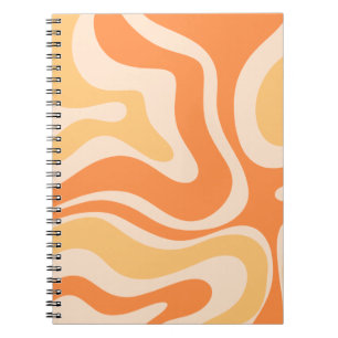 Modern Retro Liquid Swirl Abstract Pattern Orange Notebook