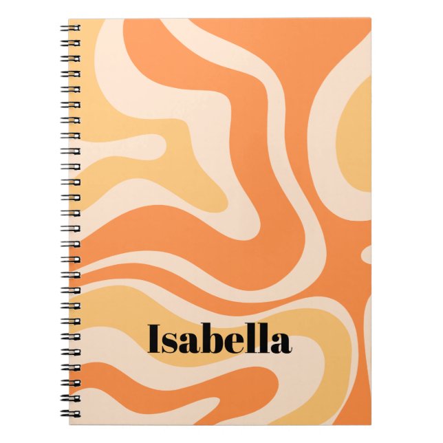 Modern Retro Liquid Swirl Abstract Pattern Orange  Notebook (Front)