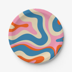 Modern Retro Liquid Swirl Abstract Pattern Paper Plate