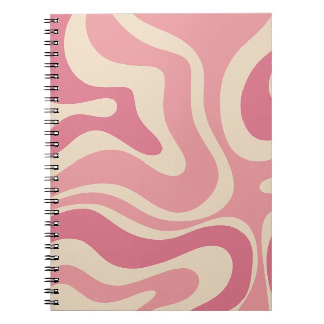 Modern Retro Liquid Swirl Abstract Pattern Pink Notebook (Front)
