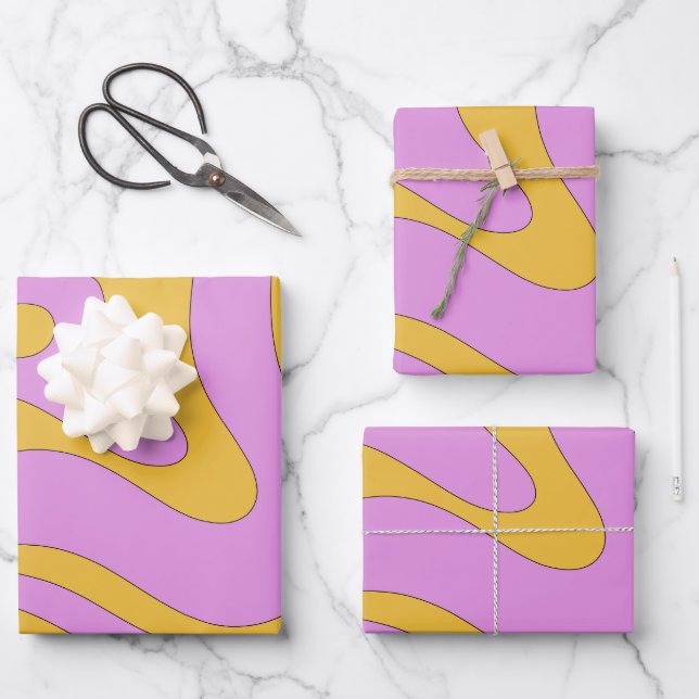 Modern Retro Liquid Swirl Funky Abstract Pattern Wrapping Paper Sheet (Front)