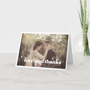 Modern Retro Love and Thanks Wedding Photo Thank You Card