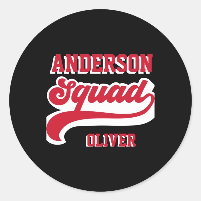 Modern Retro Matching Squad Family Red White T Shi Classic Round Sticker (Front)